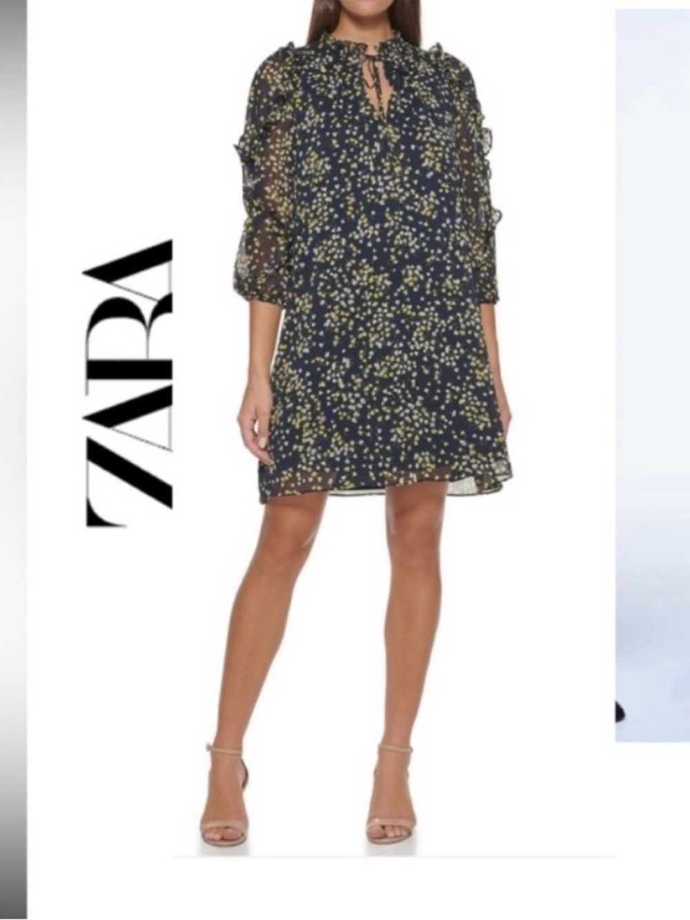 Zara Navy Mini Dress with Yellow Floral Print size M
